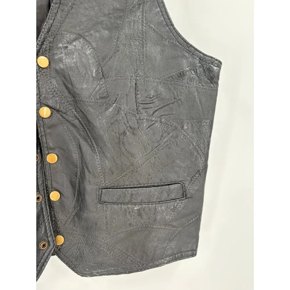 Vintage Navarre Leather Black Vest Size M Patchwork Biker Motorcycle